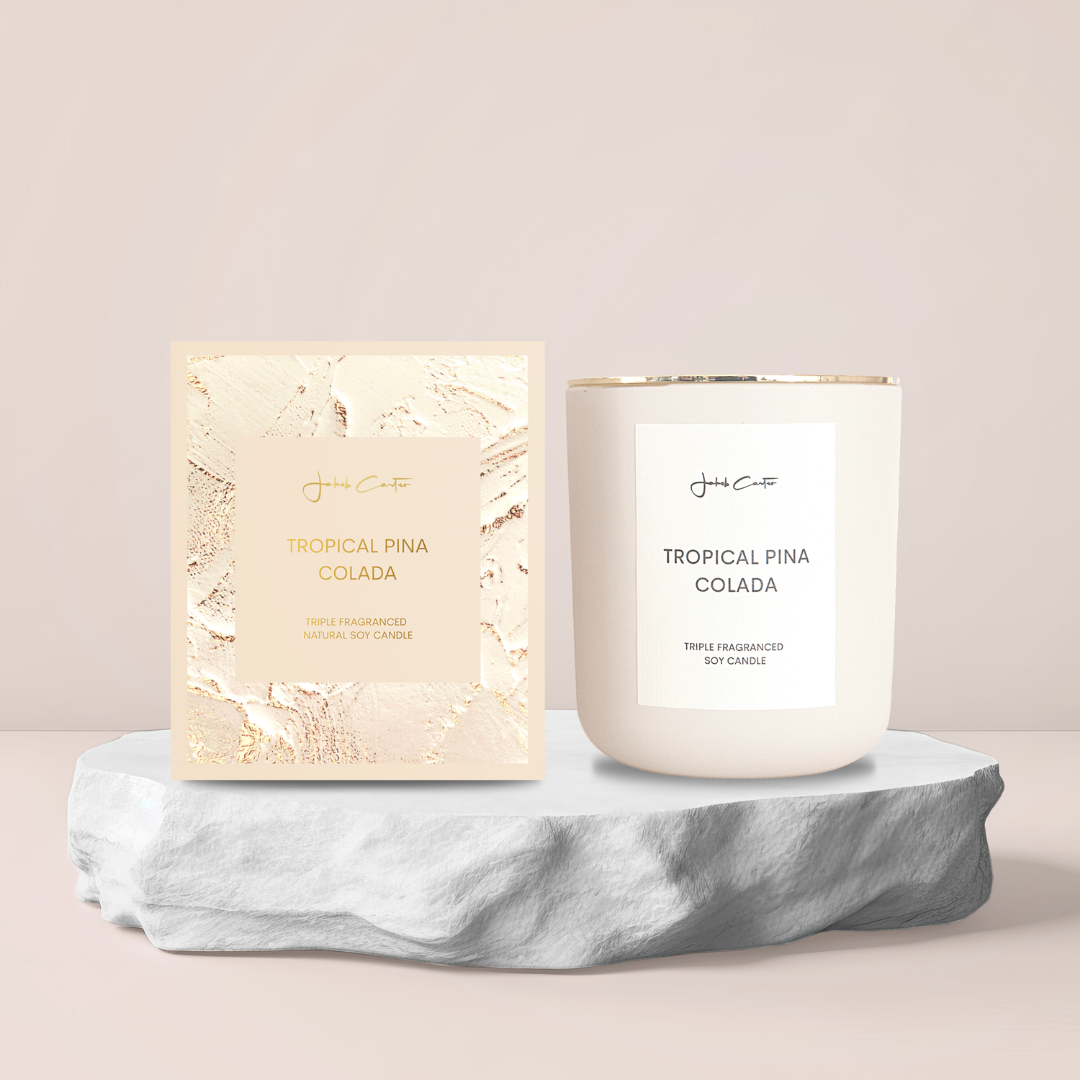 TROPICAL PINA COLADA SOY CANDLE (GOLD & CREAM PACKAGING)
